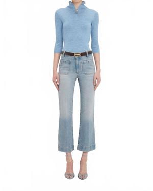 Victoria Beckham Half Zip Short Sleeve Top - Blue