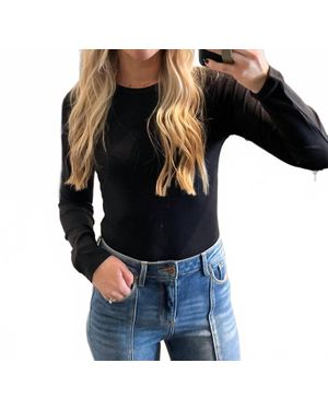 Wishlist Long Sleeved Basic Thong Bodysuit - Black