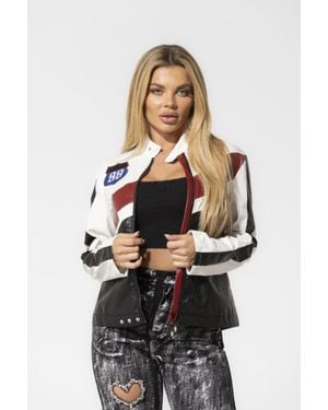 TRUEDAMES Color Block Pu Leather Jacket - Black