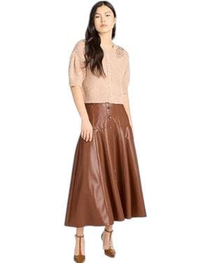 Cinq À Sept Vegan Leather Veena Midi Skirt - Brown