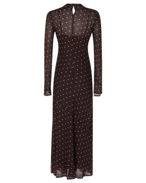 Semicouture Connie Polka Dot Sheer Sleeve Viscose Midi Dress - Brown