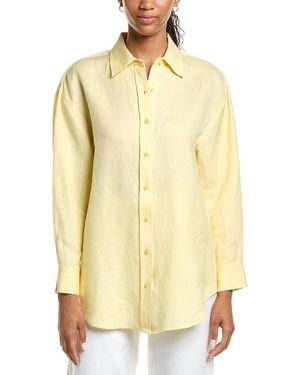 Kenneth Cole Drop Shoulder Linen-Blend Boyfriend Shirt - Yellow