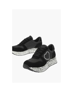 Moschino Love Suede Leather And Fabric Sneakers With Logoed Sole - Black