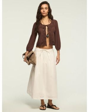 Lucky Brand Schiffley Trimmed Midi Skirt - Natural