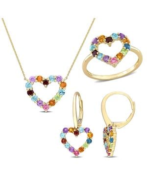 Mimi & Max 2 3/4Ct Tgw-Color Gemstone Heart Earrings Necklace Ring Set 10K - Metallic