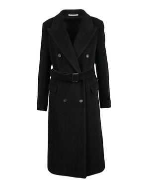 Tagliatore Angora Virgin Wool Double-Breasted Coat With Flap Pockets - Black