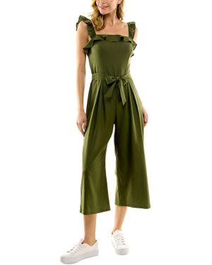 Kingston Grey Juniors Ruffled Linen Jumpsuit - Green