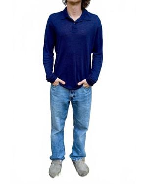 Hartford Linen Long Sleeve Polo - Blue