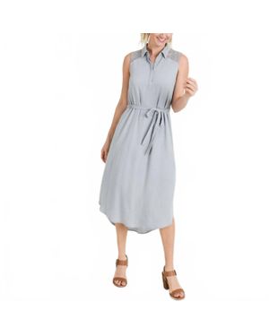 Doe And Rae Hailey Collared Belted Midi Dress - Gray