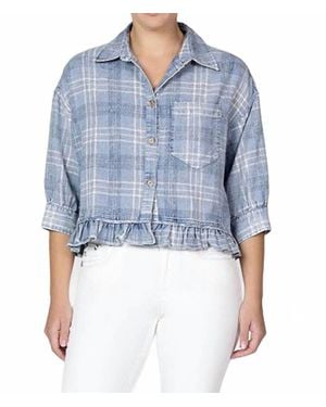Miss Me Denim Plaid Top - Blue