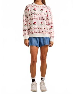 Main Strip Heart & Rose Sweater - Blue