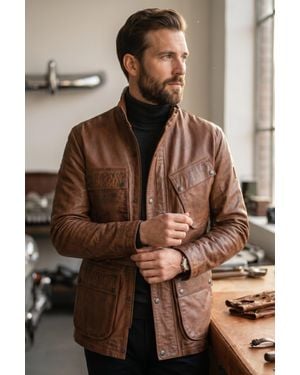 Infinity Leather Tan Lamb Leather Safari Parka Jacket - Brown