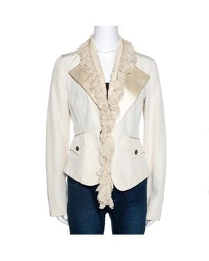 Roberto Cavalli Cream Cotton Blend Ruffle Detail Jacket - Natural
