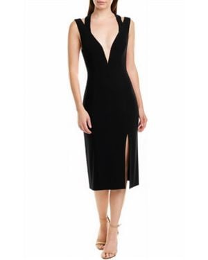 Keepsake Sleeveless Plunging Stretch Midi Sheath Dress - Black
