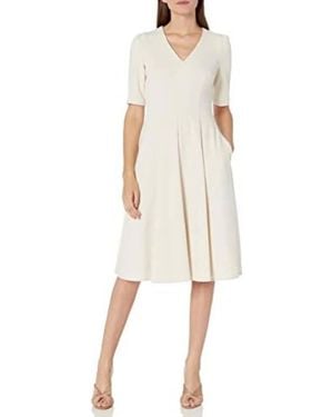 Donna Morgan V-Neck Short Sleeve A-Line Dress - Natural
