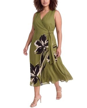 Anne Klein Plus Faux Wrap A-Line Midi Dress - Green