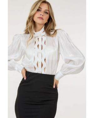 TRUEDAMES Insert Lace Trim Long Sleeve Blouse - White
