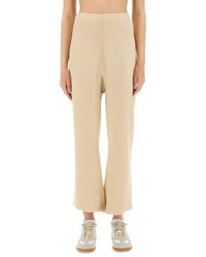 Maison Margiela Relaxed Fit Wide Leg Cotton Pants - Natural