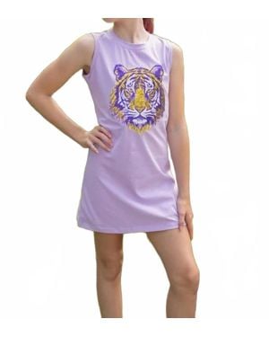Blended Spirit Girl's Sequin Tiger Face Dress - Purple