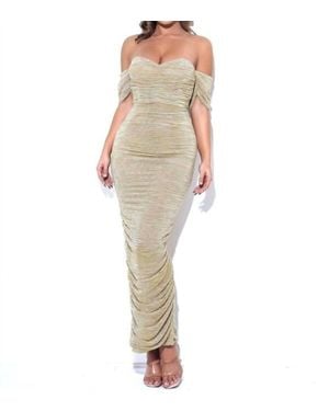 Miss Circle Ruched Off Shoulder Chiffon Dress - Natural