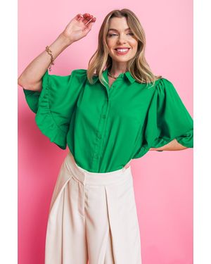 TRUEDAMES Back To Business Woven Top - Green