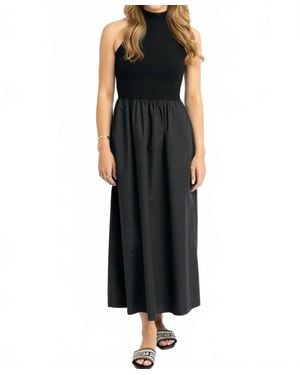 Karlie Solid Mock Neck Maxi Dress - Black