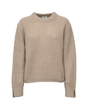 Allude Ribbed Cashmere Silk Boxy Crewneck Sweater - Natural
