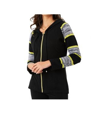 French Kyss Stripe Sleeve Zip Up Hoodie - Black