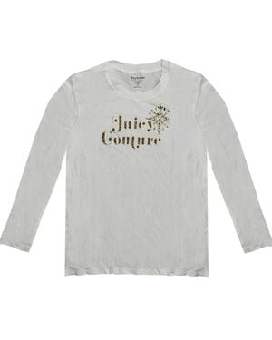 Juicy Couture Bleached Bone Traditional Bling Classic Long Sleeve T-Shirt L - Gray