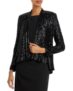Eliza J Sequined Open Front Collarless Blazer - Black