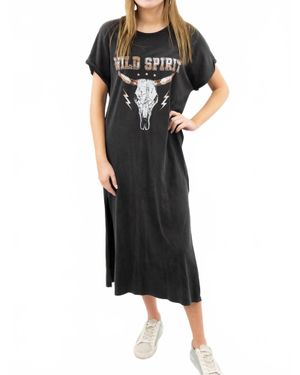 Zutter Wild Spirit Graphic T-Shirt Midi Dress - Black