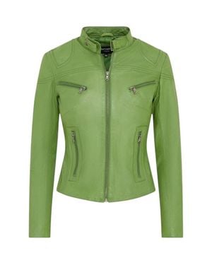 TruClothing Real Leather Classic Racer Style Slim Fit Biker Jacket - Green