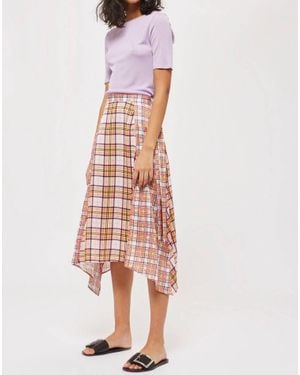 TOPSHOP Asymmetrical Plaid Midi Skirt - Pink