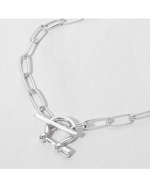 Fashnzfab 18K Dipped Toggle Closure Paperclip Chain Necklace - White