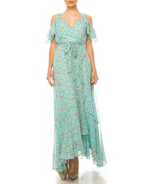 Maison Tara Floral Off The Shoulder Strap Dress - Green