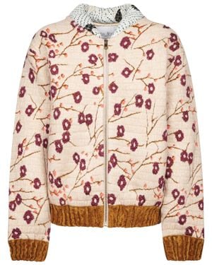forte_forte Quilted Jacket With Floral Embroidery And Contrasting Collar - Pink