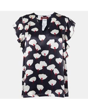Max Mara Floral Print Silk Satin Blouse - Blue