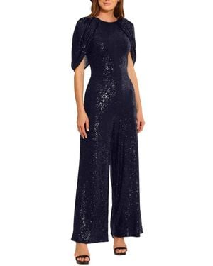 Maggy London Cape Sleeve Sequined Jumpsuit - Blue