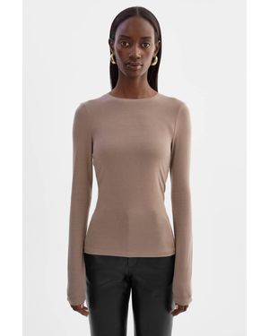 Lamarque Long Sleeve Crew Neck Top - Brown