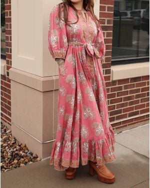 Victoria Dunn Laurel Puff Sleeve Midi Dress - Pink