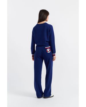 Chinti & Parker Wool-Cashmere Snoopy Nautical Wide-Leg Track Pants - Blue