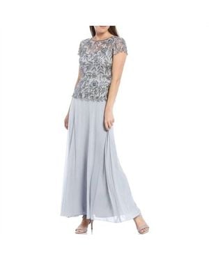 Pisarro Nights Beaded Mesh Column Gown - Blue