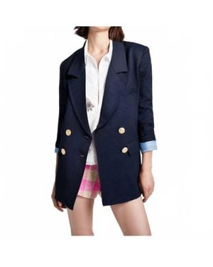 Smythe Oversized Double Breasted Button Front Blazer - Blue