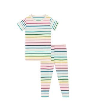 KICKEE Baby Girl's Short Sleeve Pajama Set - White