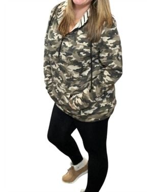 Michelle Mae Camo And Stripes Half Zip Hoodie - Black