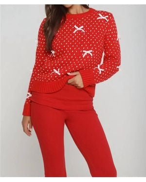 She + Sky Two Tone Bow Sweater - Red