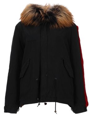 MR & MRS Fur-Trimmed Hooded Parka With Bold Patches - Black