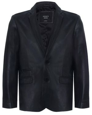 Infinity Leather Slim 2 Button Leather Blazer Jacket-London - Blue