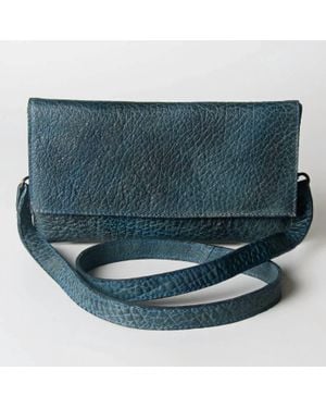 Spaghetti Western Leather Crossbody Wallet - Blue