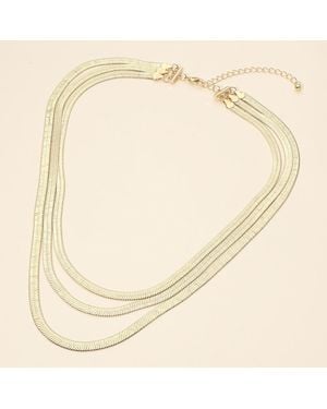 Fashnzfab Dipped Triple Strand Herringbone Chain Necklace - Natural